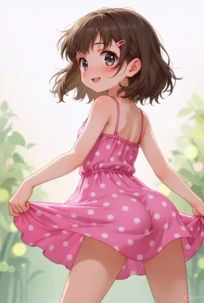 水玉ワンピース少女おしりフリフリ
