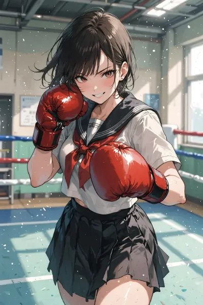 雪降るリングの制服拳士