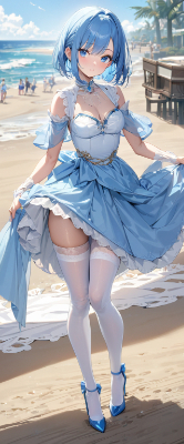 ビーチの青髪さん