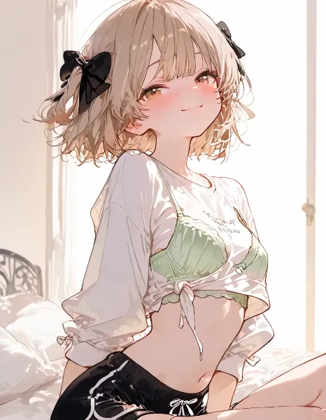 ベッドの上の可愛い女の子