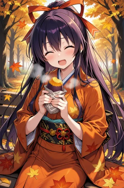 紅葉の森で、焼き芋の温もりにほっこり