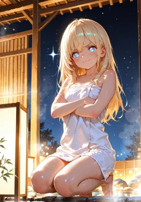 湯けむりの中で微笑む少女