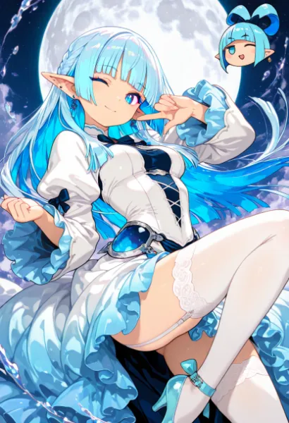 満月の夜に輝く青い妖精の舞