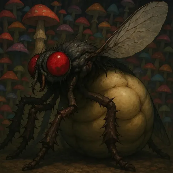 キノコの森に潜む巨大ハエ