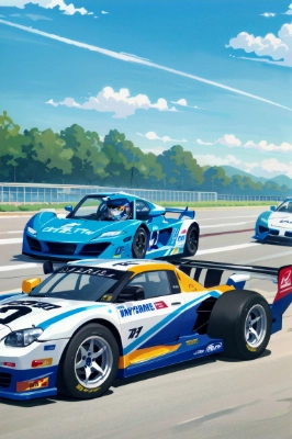 カーレース　隙間を抜けてゴール