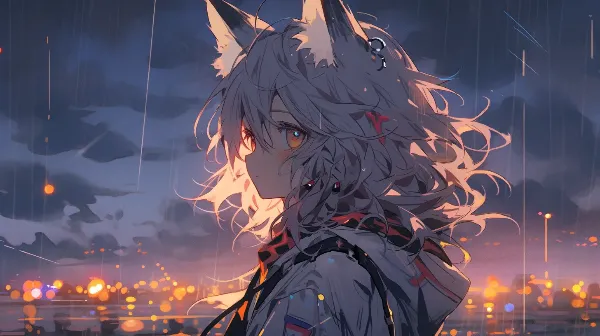 雨夜の狐娘、街の灯に寄せて