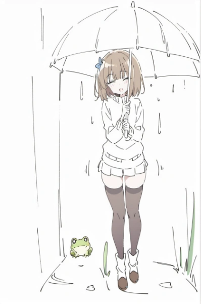 雨の日少女と蛙