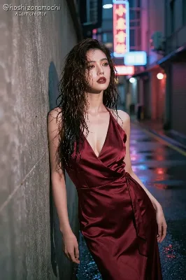 💄雨上がりのネオン街、ため息とシルクの深いVライン