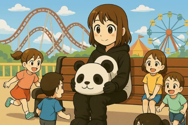 パンダお姉さんと遊園地の子供たち