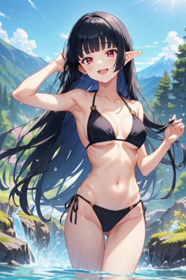 川遊びをする少女