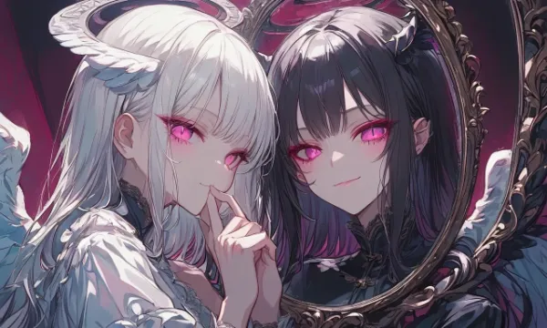 鏡越しの天使とサキュバス