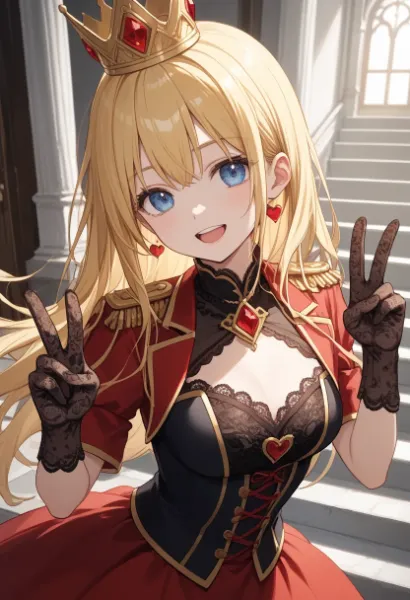 赤の女王コスを楽しんでる後輩ちゃん