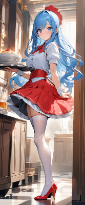 赤色制服のウエイトレスさん