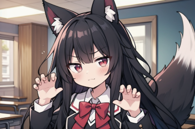 狐耳　学生服　教室