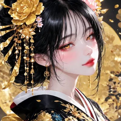 黄金の花冠を纏う黒髪美