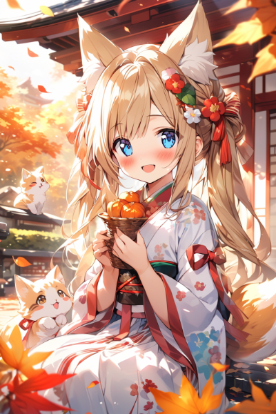 きつねと子猫と秋の日なた