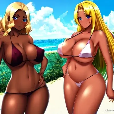 2人の日焼け女子水着