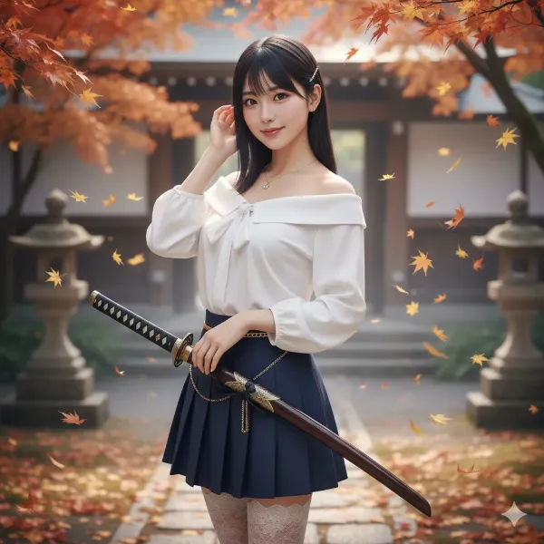 紅葉舞う寺院の剣士少女