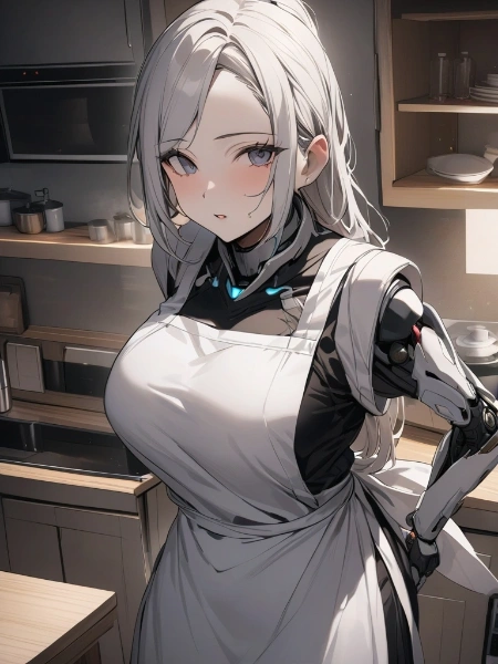 キッチンに立つ機械の女の子