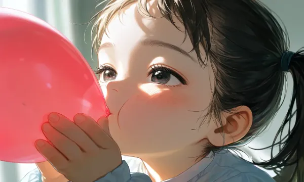 風船を脹らます女の子