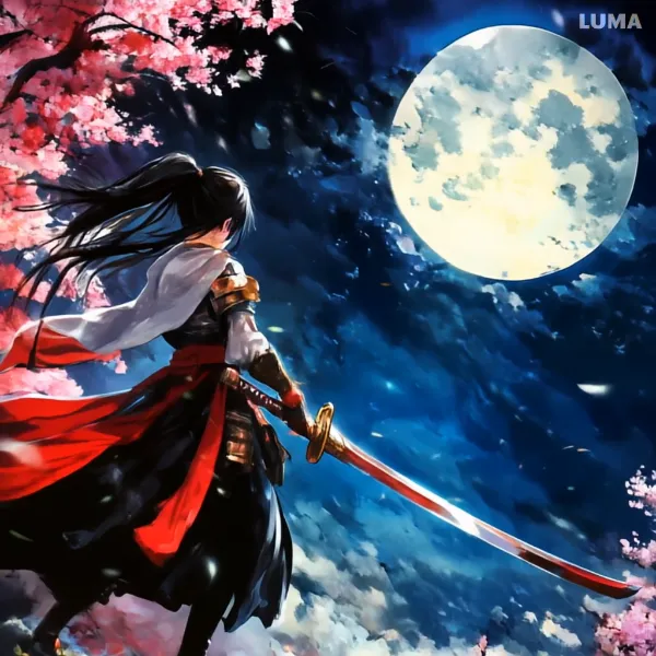 桜散る月夜の剣士
