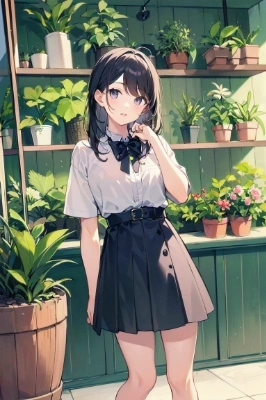 観葉植物に囲まれて