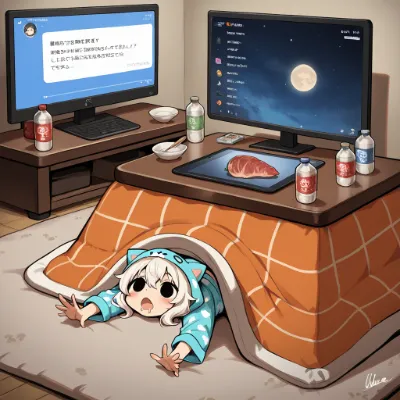 こたつネコの深夜パニック(パジャマ)(ストキャの自動生成できず)