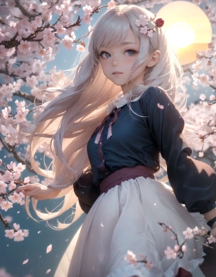 桜と月と少女