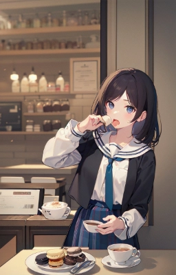 マカロンをほおばる