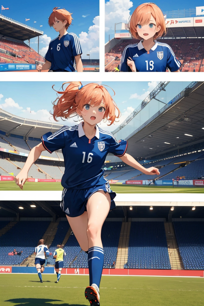 漫画風コマ割りサッカー少女