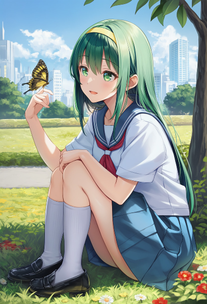 公園の蝶と少女の秘密の出会い