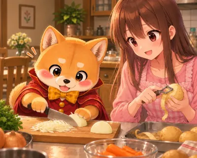 柴犬の魔法使い、料理を始める