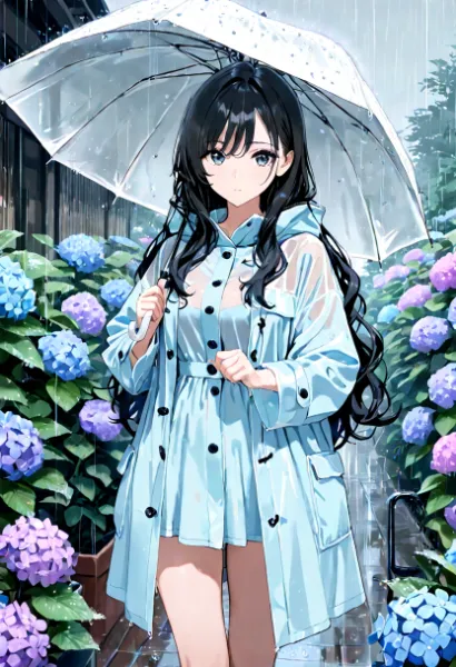紫陽花と雨の日