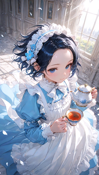 青いメイドの秘密のティータイム