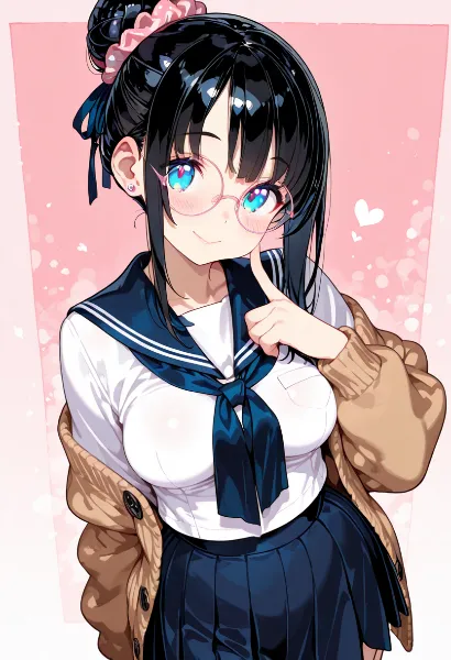 眼鏡の優しい微笑み少女