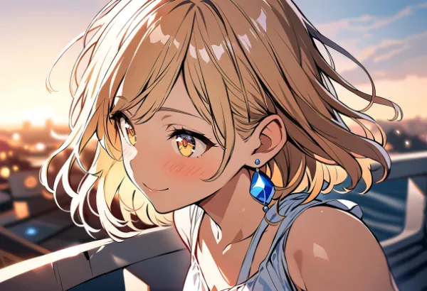 夕日に照らされて