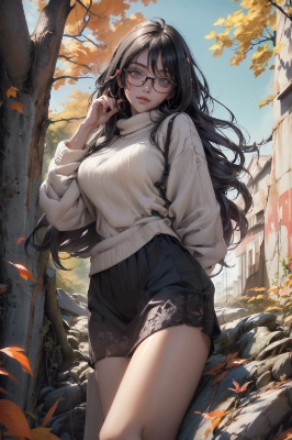 autumn leaves glasses sweater