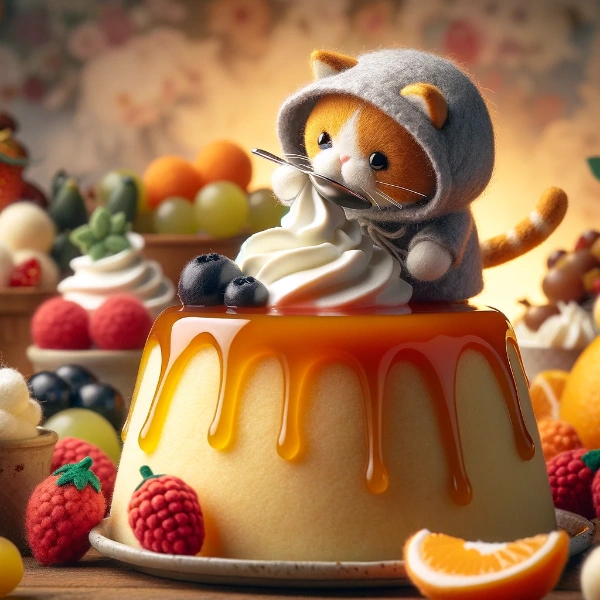 トラ猫氏、プリンを食す