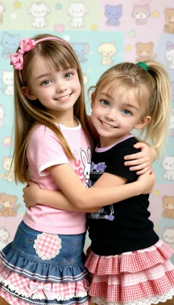 プリントTとフリルスカートの仲良しコーデ