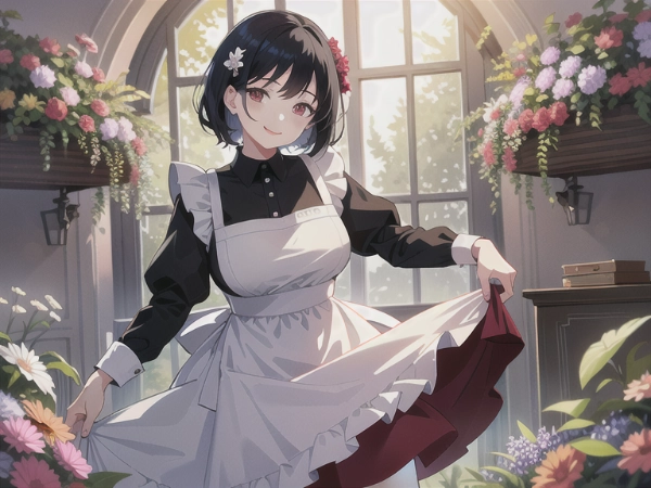 スカートを摘む巨乳少女