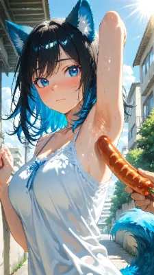 シャウエッセンの日🌭　青い狼娘と夏の路地で出会うソーセージ