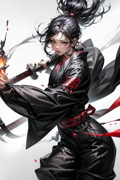 黒衣黒髪の女剣士