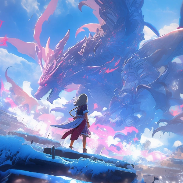 ドラゴンを見つめる背中