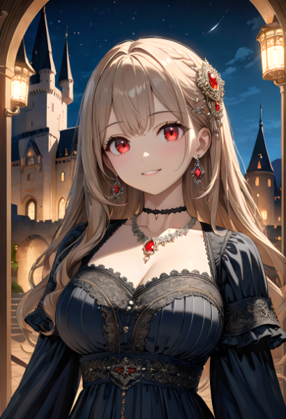 黒ドレス姿の金髪赤目お嬢様