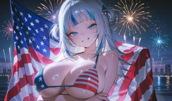 花火の下で星条旗を纏う彼女