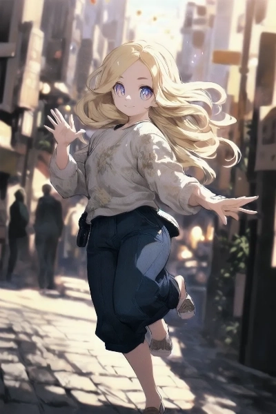 街角で挨拶を交わす金色の髪の少女