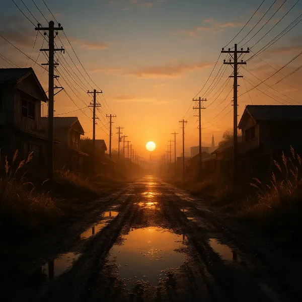 夕陽に導かれる故郷の道