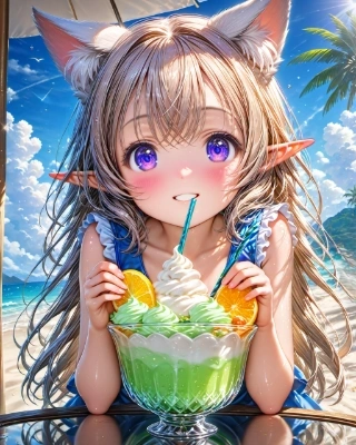 大盛メロンソーダとケモ耳エルフさん（8枚）