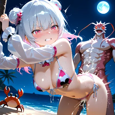 女の子達が海でカニ型のモンスターに・・・