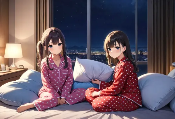 夜更かしパジャマ少女